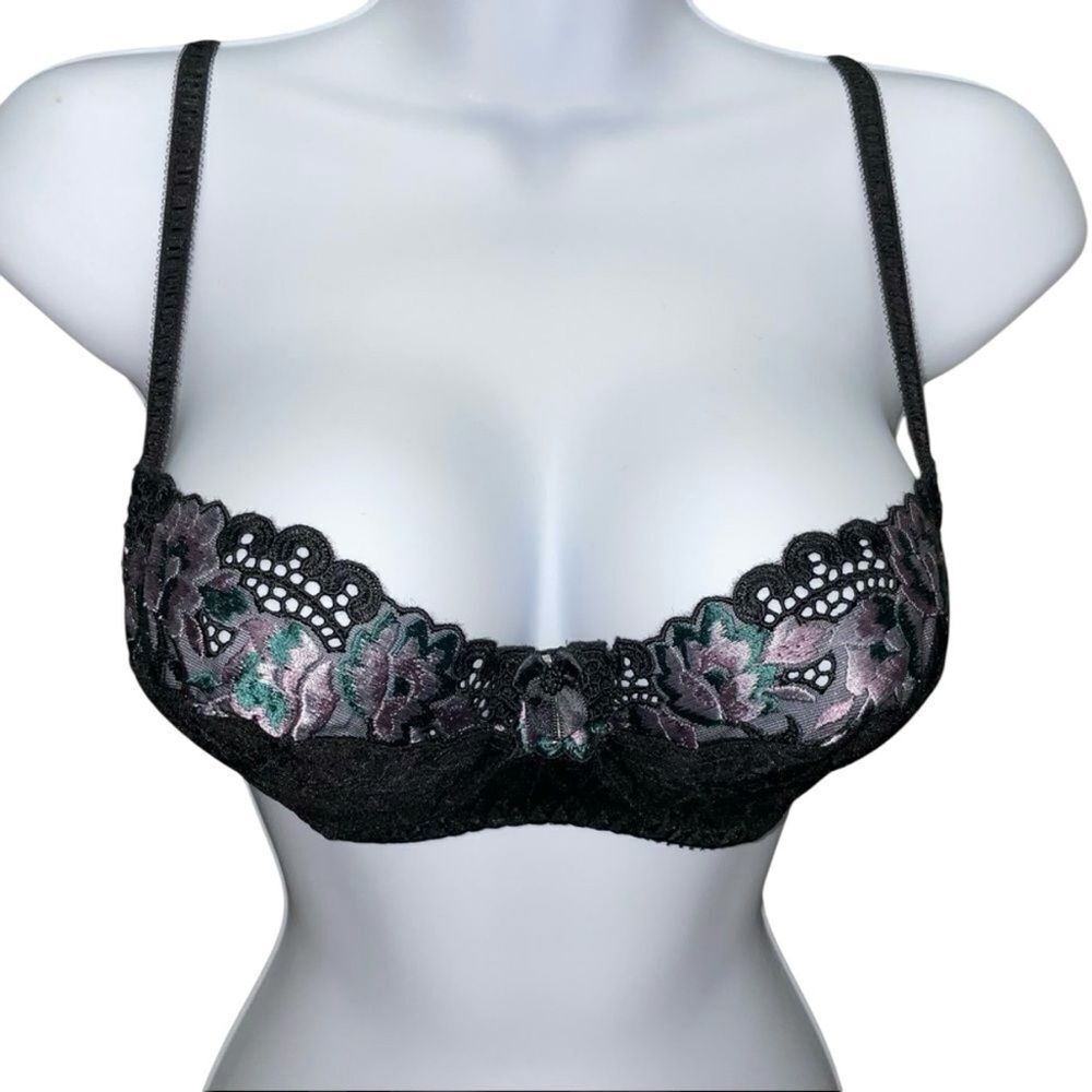 Gossard Black Lace Embroidered Floral Bra Size 34B
